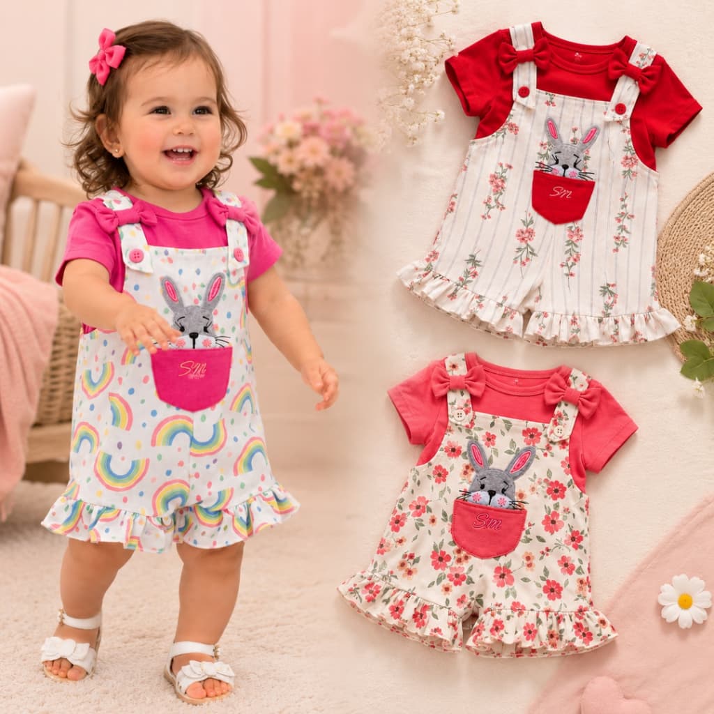 Jardineira Bebe Blusa Malha 100% Algodão Jardineira Em Moletinho 100% Algodão Kit Blusa + Jardineira Baby