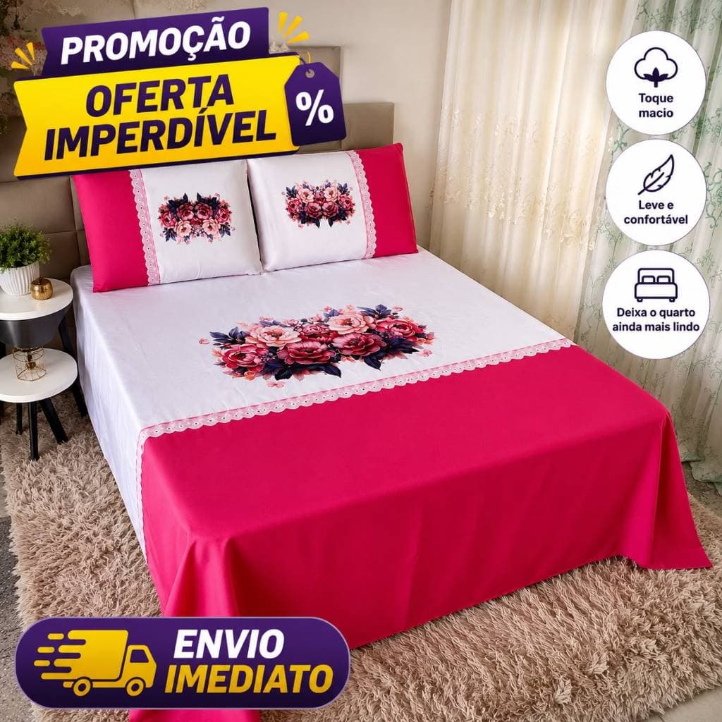 LENÇOL ESTAMPADO CASAL OXFORD 2,00 X 2,20 COM FRONHAS