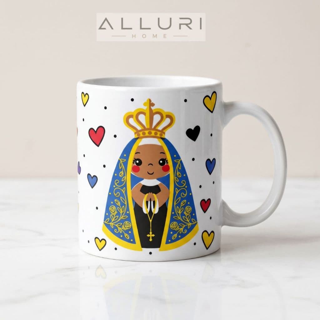 Caneca Nossa Senhora Aparecida 300ml Porcelana Unitta Estampada para Café e Presente