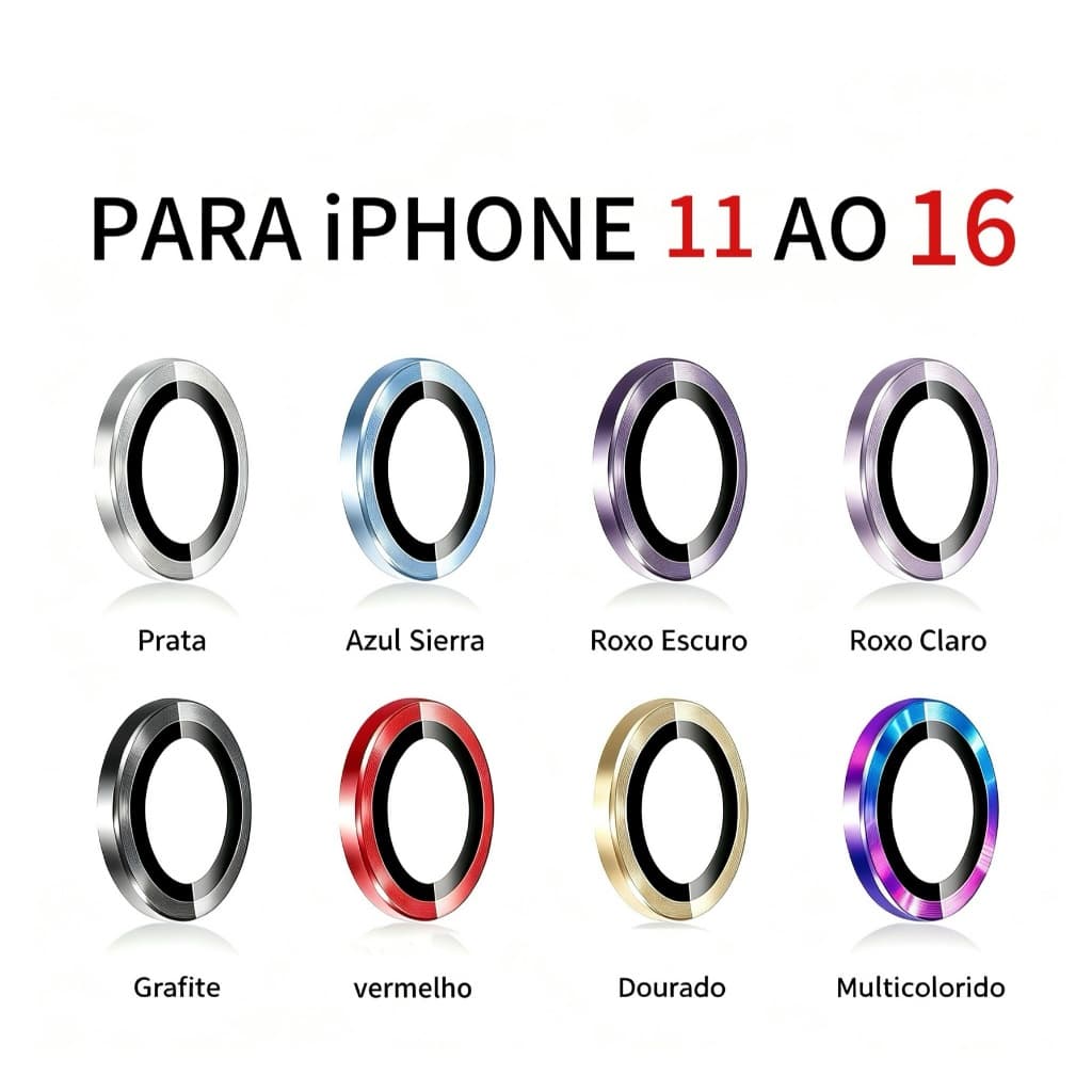 Kit Película Lente De Câmera Compatível Com iphone 11 12 13 14 15 16  Liso