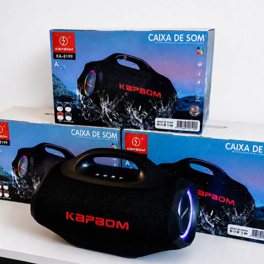 Caixa de Som Bluetooth Sem fio KAPBOM 100W KA-8199 Potente TWS RGB USB Micro SD  USB-C IPX4