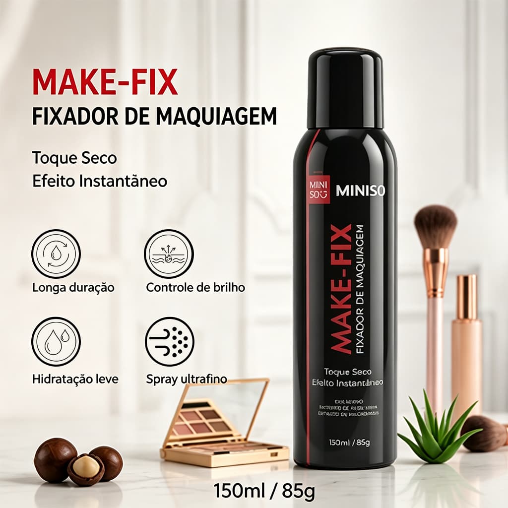 Miniso Make‑Fix Fixador de Maquiagem Spray 150ml Toque Seco Longa Duração Controle de Oleosidade Bruma Fixadora