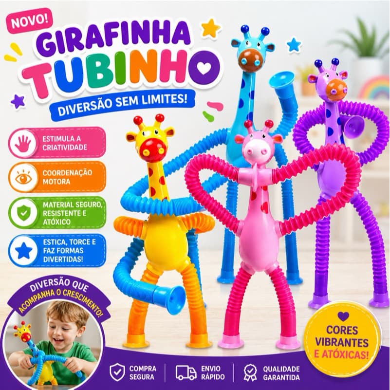 Kit Brinquedo Sensorial Girafa Pop Tube Flexível Articulado Infantil Antiestresse Educativo - Pronta Entrega