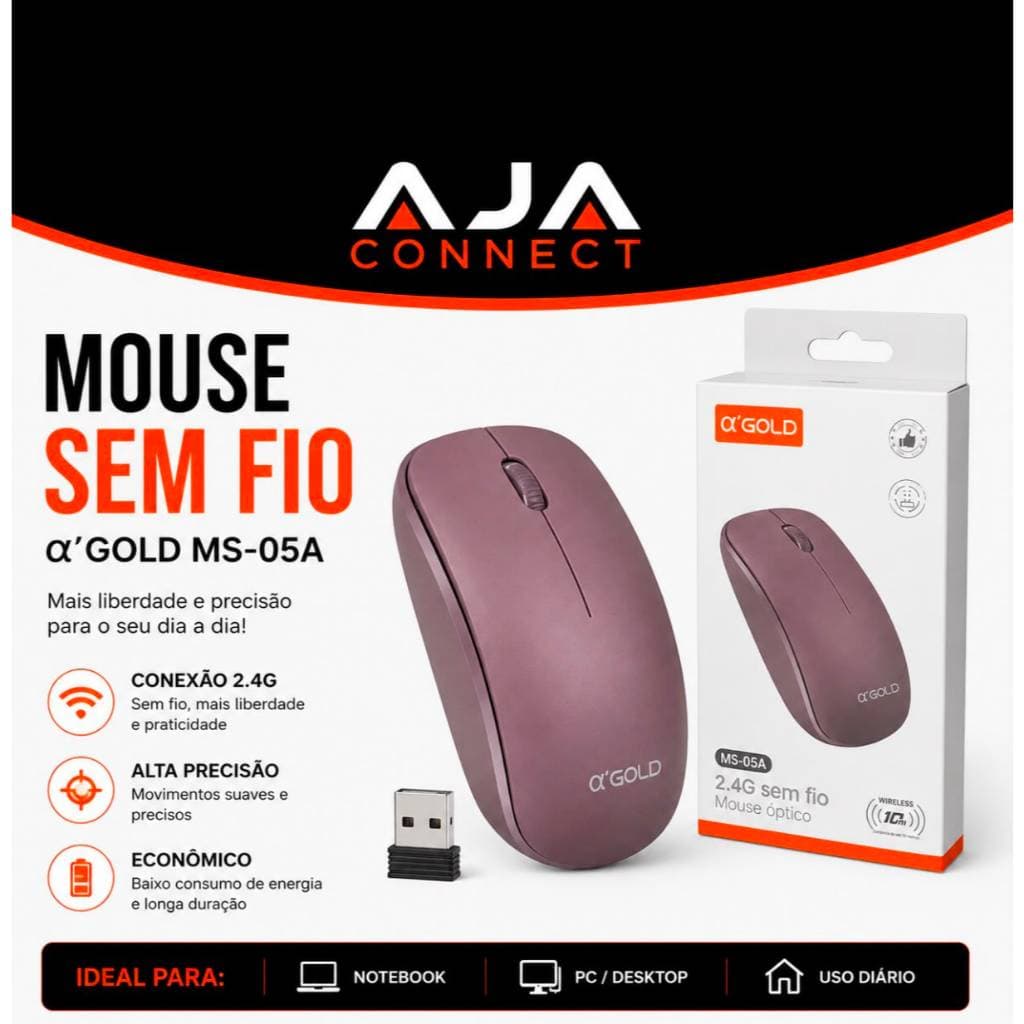 MOUSE ÓPTICO SEM FIO α’GOLD MS-05A 2.4GHz – 1200 DPI