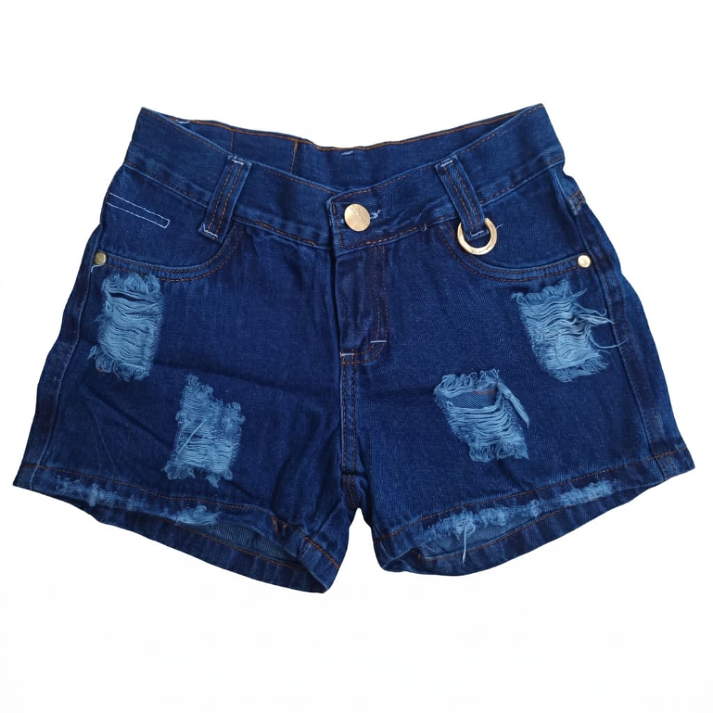 Short Jeans Infantil Menina Destroyed Barra Desfiada  2 a 10 Anos