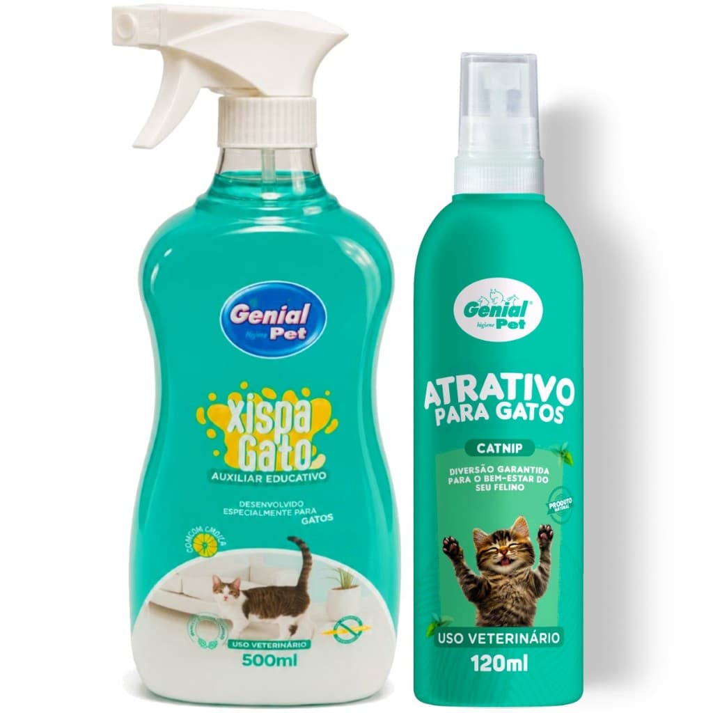 Kit Educador Sanitário Xispa Gatinho para Gatos 500 ml + Catnip Erva Para Gatos Natural Relaxante 120ml