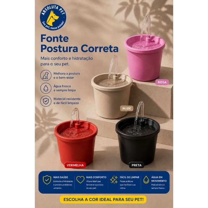 Fonte Premiumde Água Postura Correta para Cães e Gatos | Água Sempre Fresca | 4 Cores Disponíveis