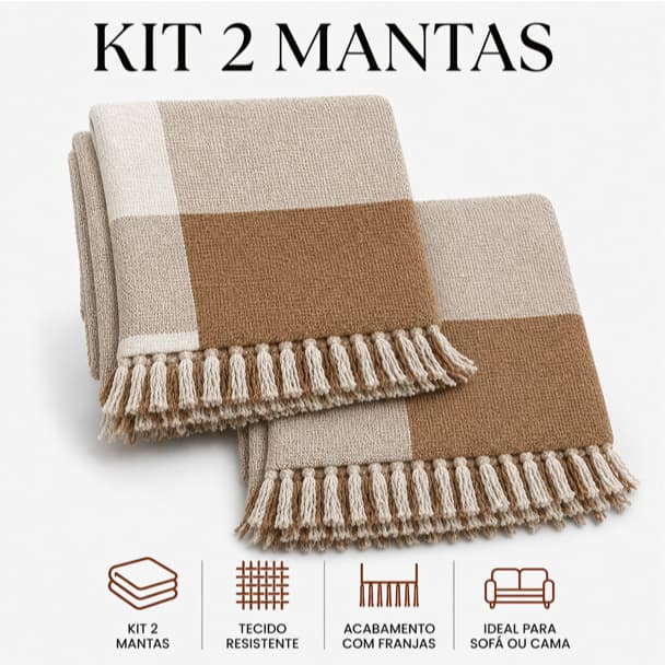 Kit 2 Mantas Para Sofá Gigante 2,10 x 1,20 Tipo Capa Protetora Decorativa