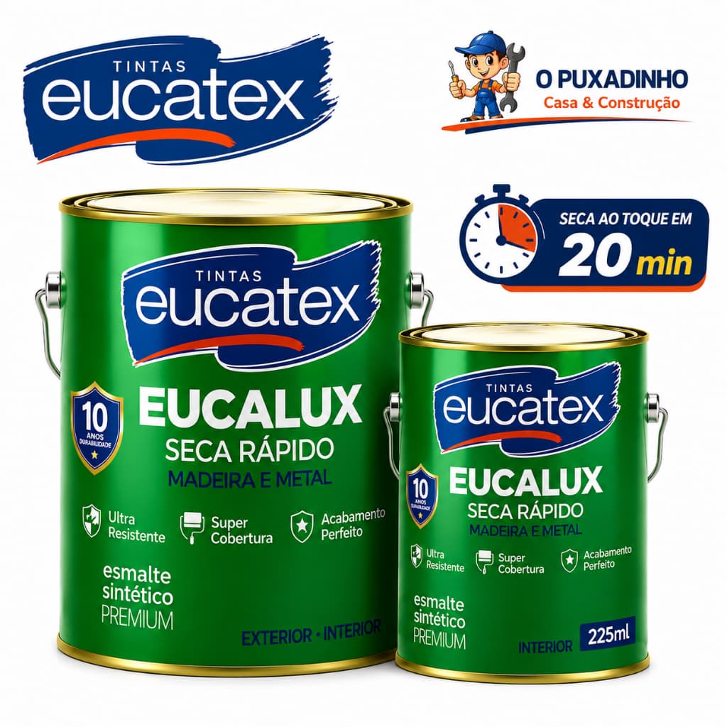 Tinta Esmalte Eucatex Premium Seca Rápido 20min 225ml 900ml Madeira e Metal