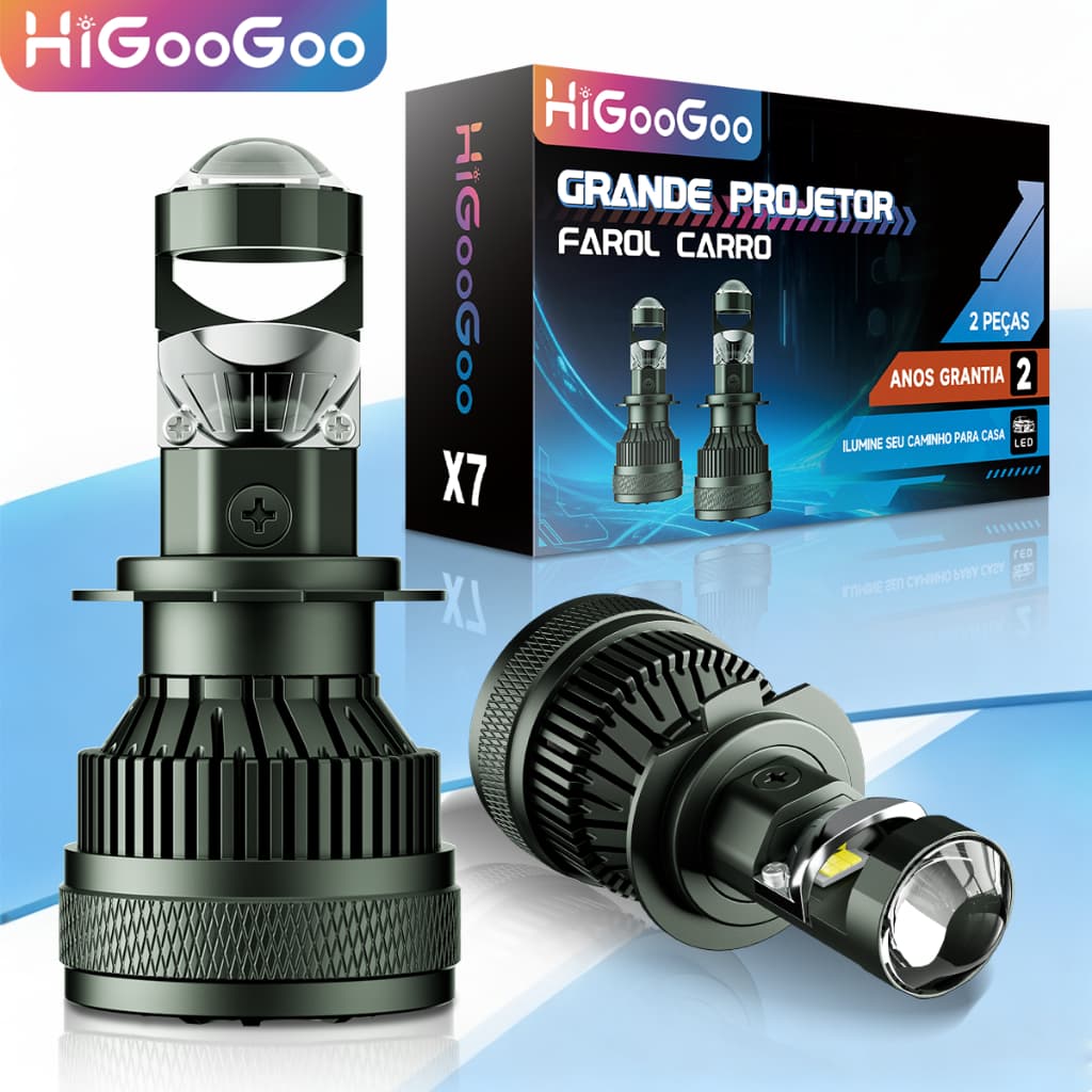 HiGooGoo Lâmpada LED Automotiva H4 H7 Farol de Carro Projetor Alto e Baixo 6500K Luz Branca Super LED Garantia 2 Anos