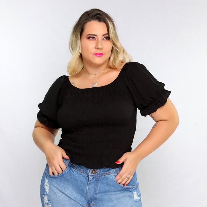 Blusa Cropped  Feminina em Elastex Plus Size Ciganinha/COD:B10