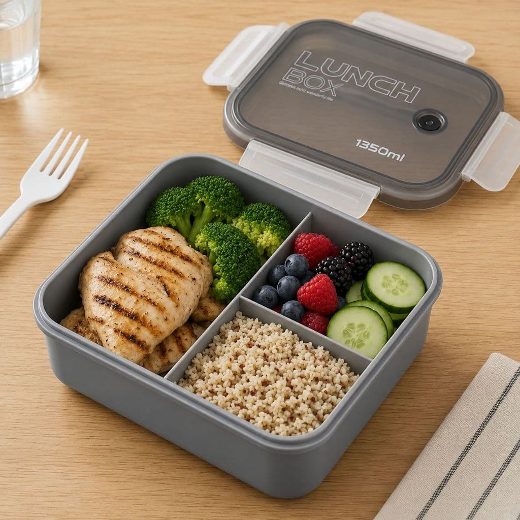 Pote Hermético Marmita Divisoria com Talher Lancheira BPA Free 1350ml Box Food Microondas Freezer