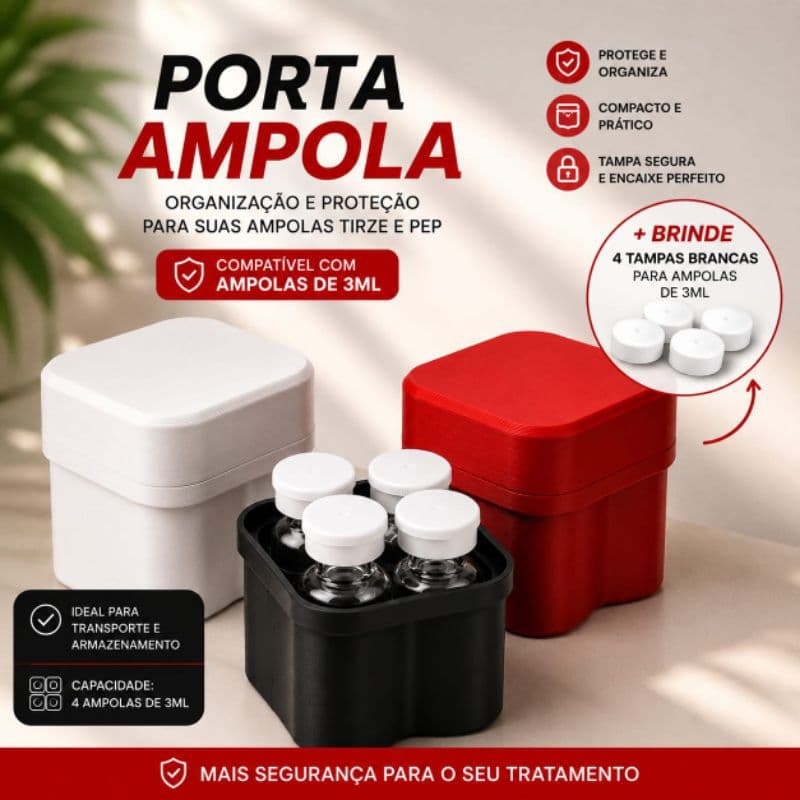 porta ampola + Brinde compacto case rígida para tirze e pep organizador medicamento