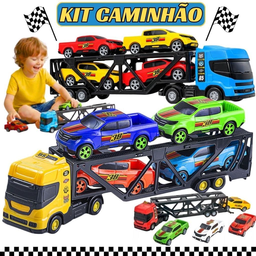 Caminhão De Brinquedo Cegonha 4 Carrinhos Infantil Grande