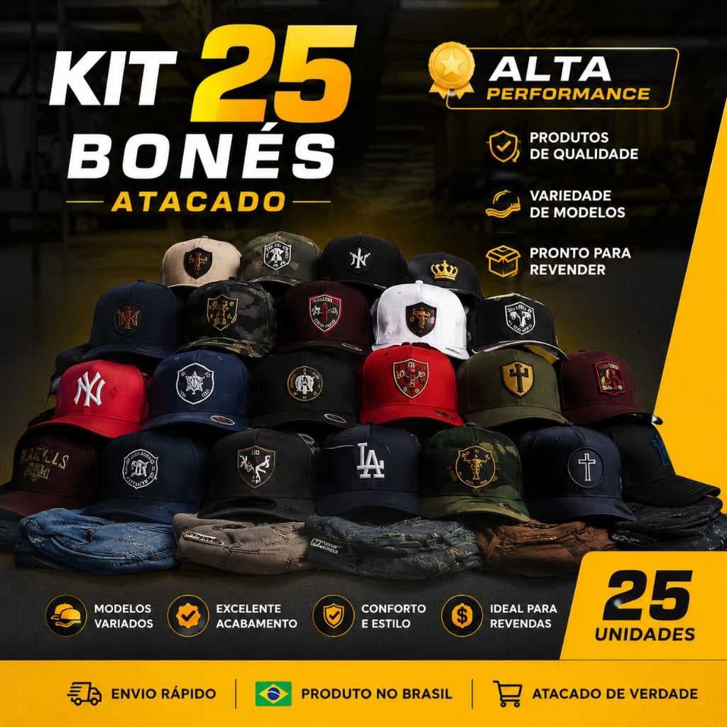 kit 25 BONÉS ATACADO variados com tela e ajuste Masculina Premium Confortável dia dia academia Casual