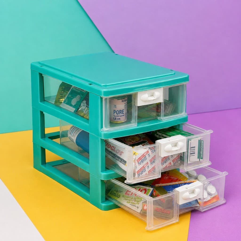 Gaveteiro Triplo Organizador de Mesa Cosméticos Maquiagem Bijuteria Multiuso 3 Gaveta de Plástico Resistente Plasnorthon