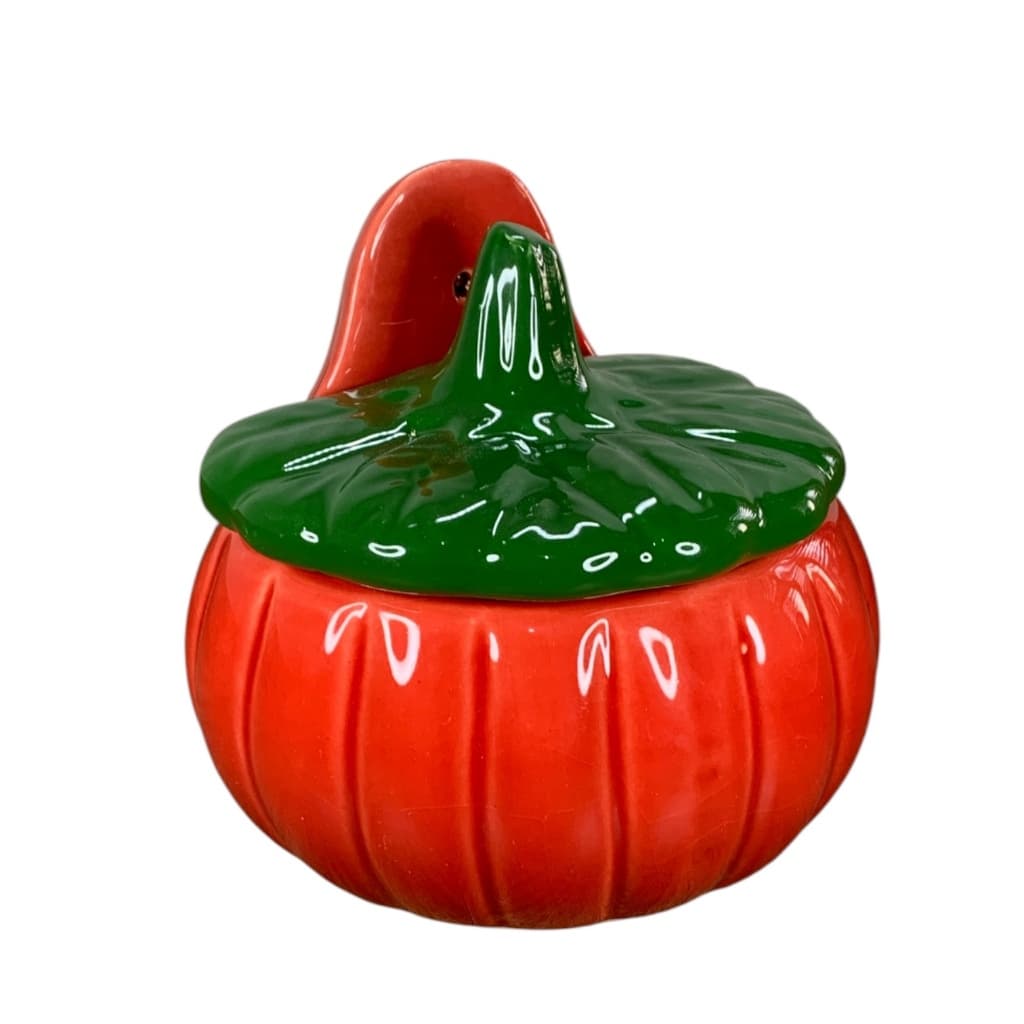 Saleiro de 2ª LINHA Com DEFEITOS de Estética Formato Moranga Com Tampa Vermelho e Verde Para Armazenar Condimentos Sal
