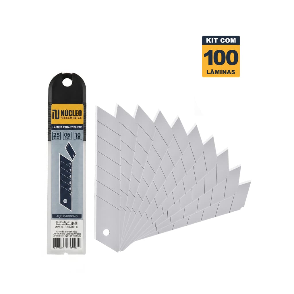 Kit 100 Lâminas de 25mm Profissional p/ Estilete Extra Largo
