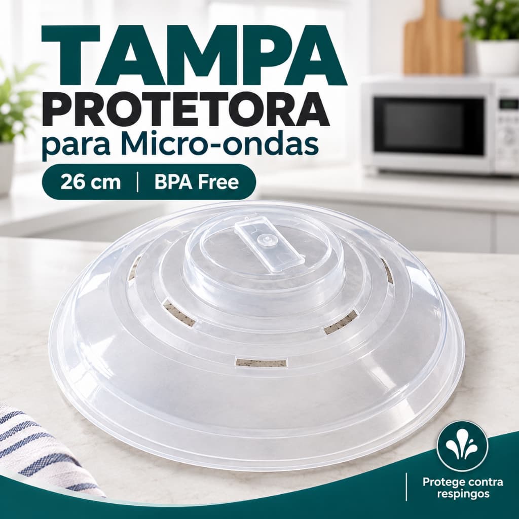 Tampa Protetora para Micro-ondas Inplast – Transparente, Livre de BPA, Resistente e Prática