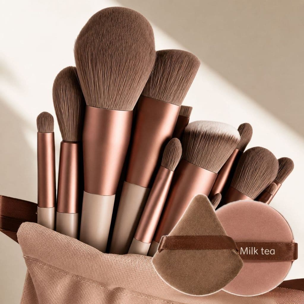 Kit 13 Pincel De Maquiagem Profissional Completo Cerdas Macias Com Estojo Esponja