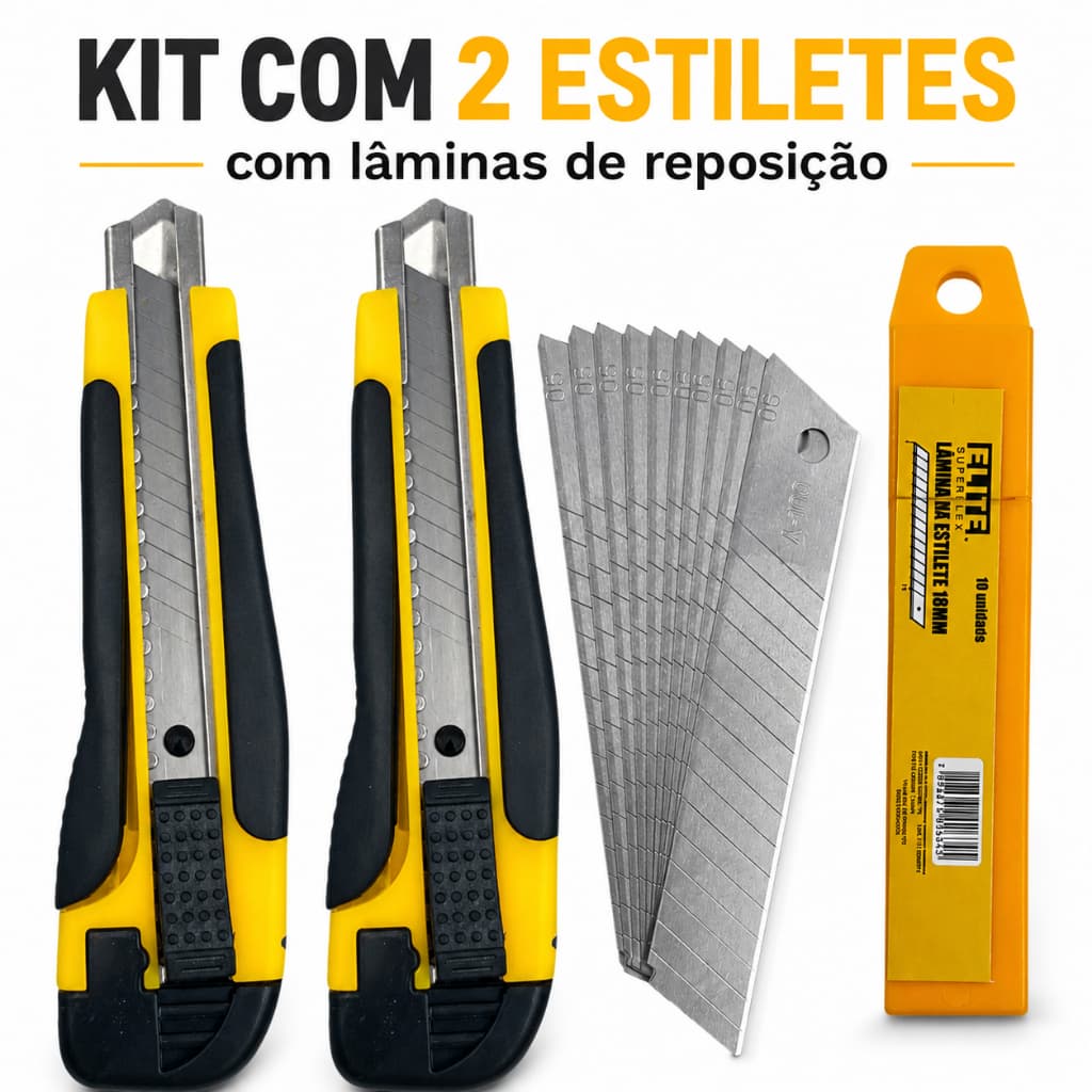 Kit 2 Estilete Emborrachado Profissional 18mm + 10 lâminas de Estilete