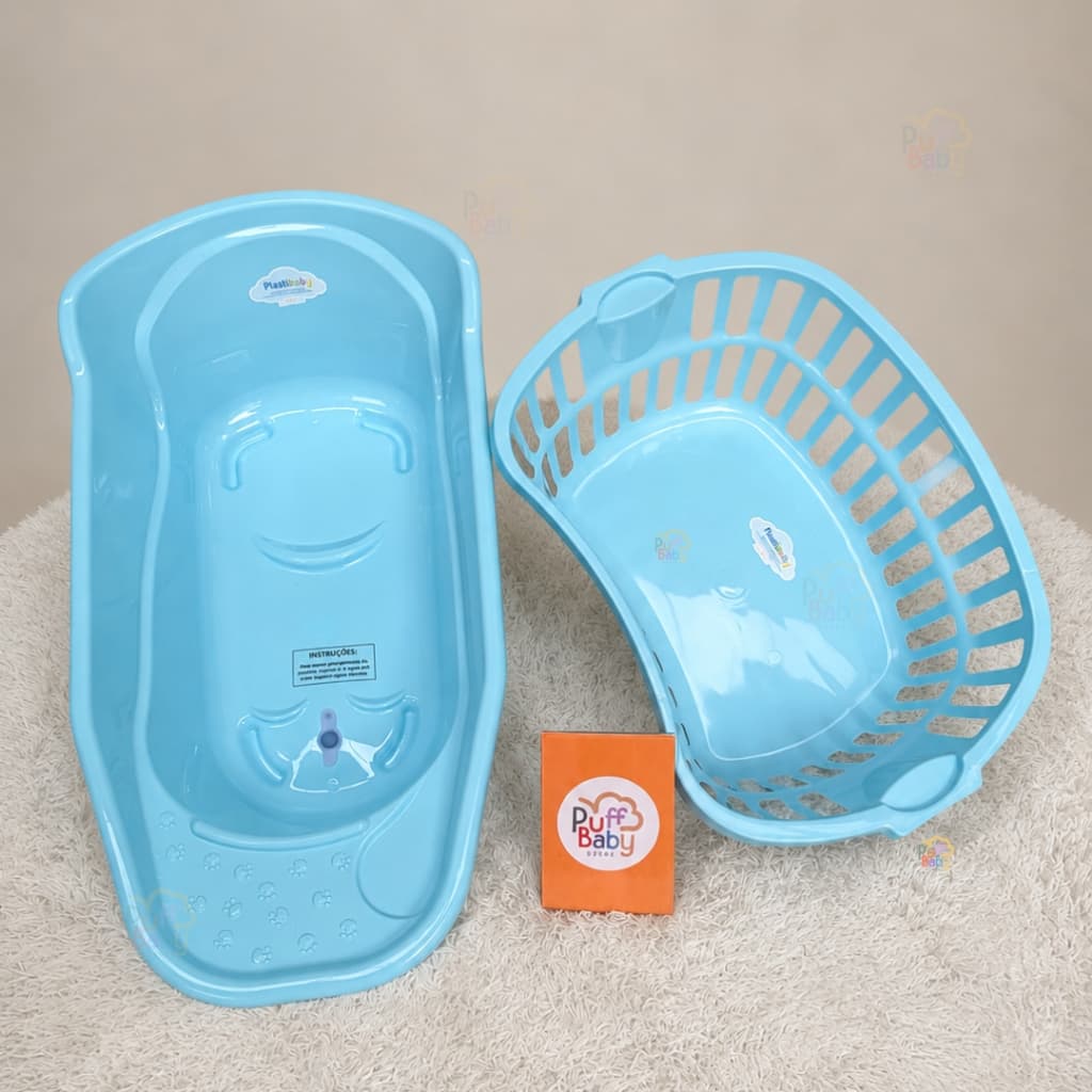 Banheira 20 Litros gatinho com cesto de roupa 25 litros telados