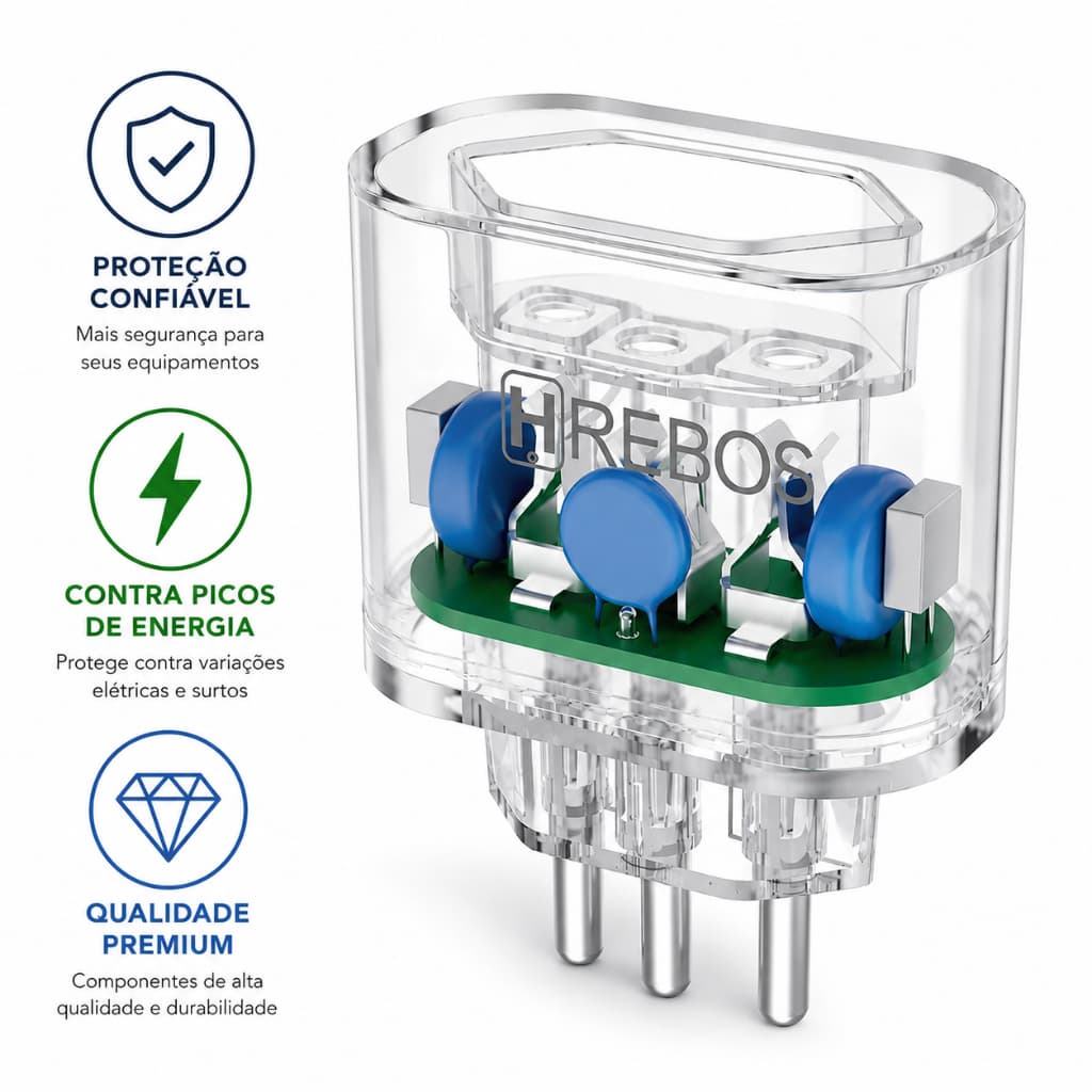 Protetor Contra Surtos Elétricos 3 Pinos 20A Bivolt Hrebos AD-701 - 20 AMPERES