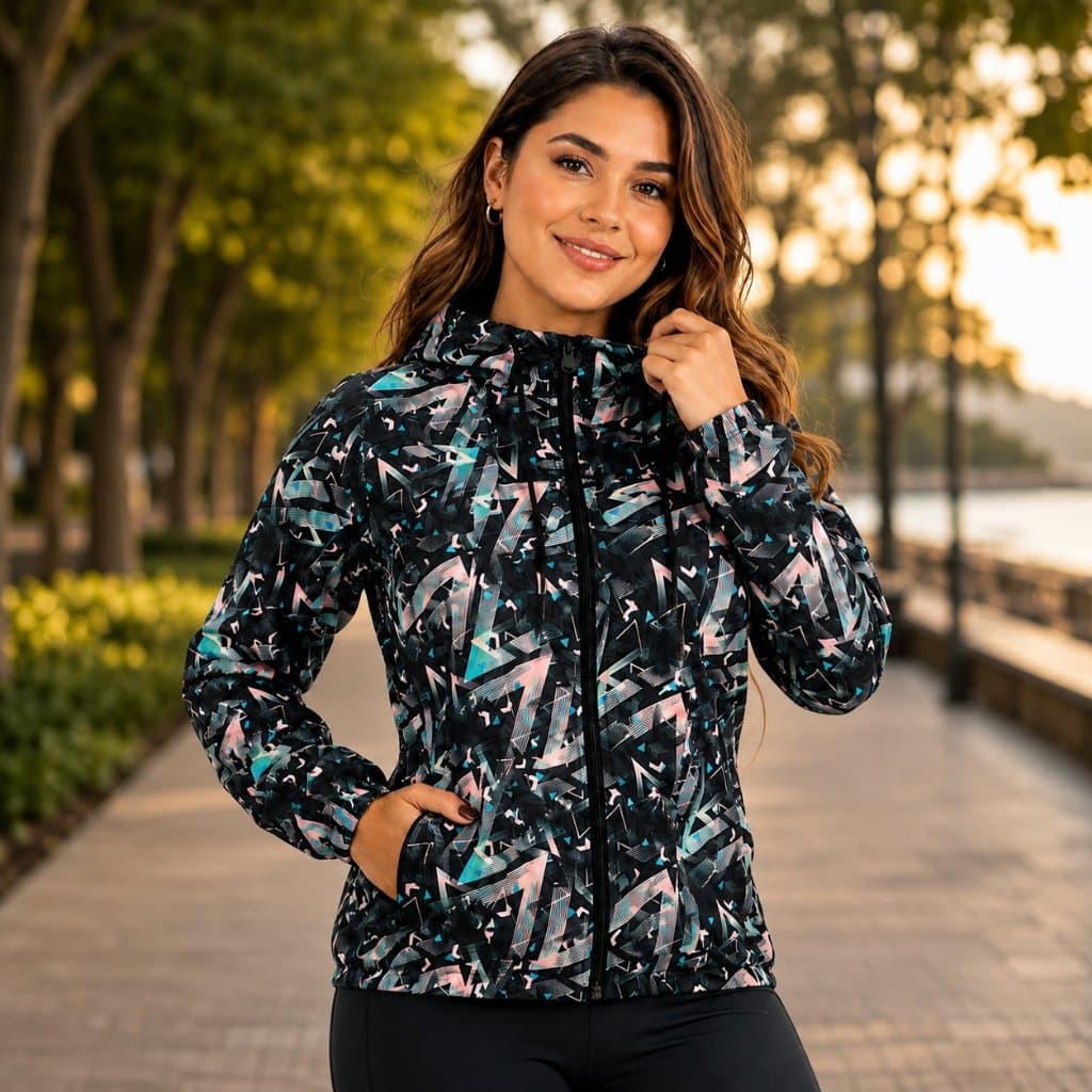 Jaqueta Corta Vento Feminina Estampada Lufran Forro no Capuz Leve Tamanhos P ao EG Proteção UV