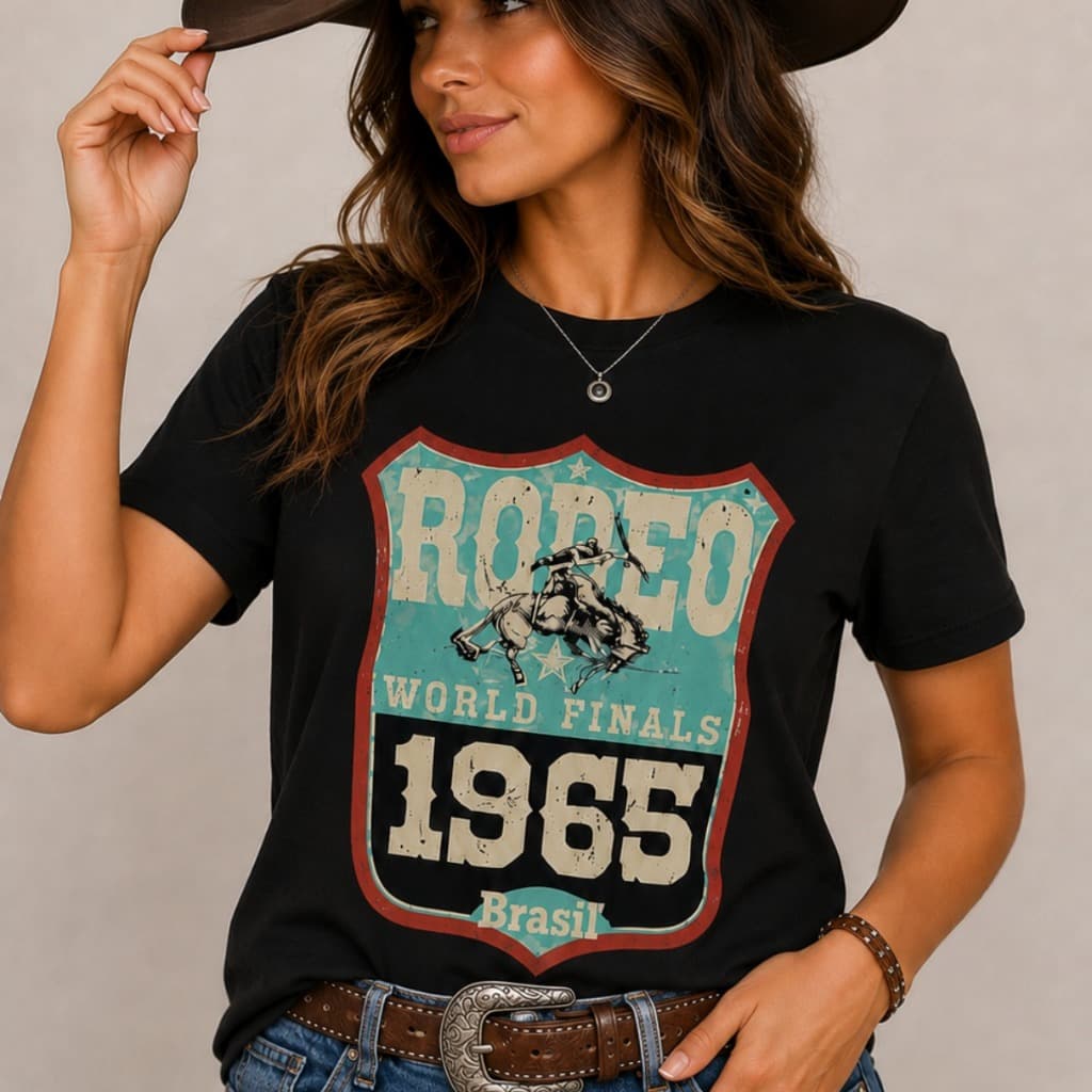 Camiseta Estampada Rodeo Vintage Country Algodao Camisa Rodeio Estampa Festa de Peão Casual Básica