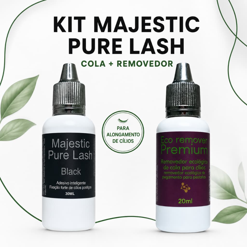 Kit Cola Majestic Pure Lash Black 30ml + Eco Remover Premium 20ml para Cílios,cola e removedor vegano