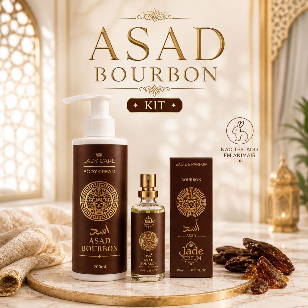 Kit Asad Bourbon Masculino – Perfume 15ml + Body Cream Lady Care 200ml | Creme Hidratante Perfumado