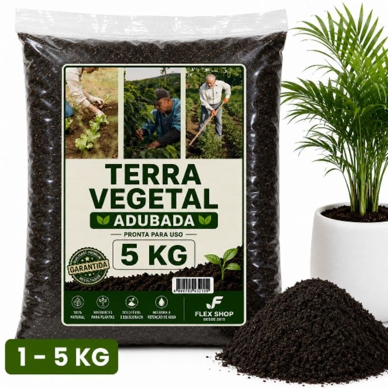Terra Vegetal Adubada 5kg Substrato Para Plantas Horta Jardim Flores Vasos Suculentas Rosa Do Deserto Pronta Para Uso