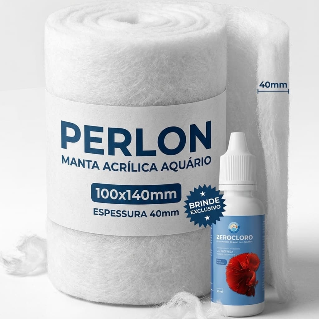 Manta Acrílica Perlon Aquário 100x140cm Espessura 40mm + Brinde CONDICIONADOR DE agua ZeroCloro