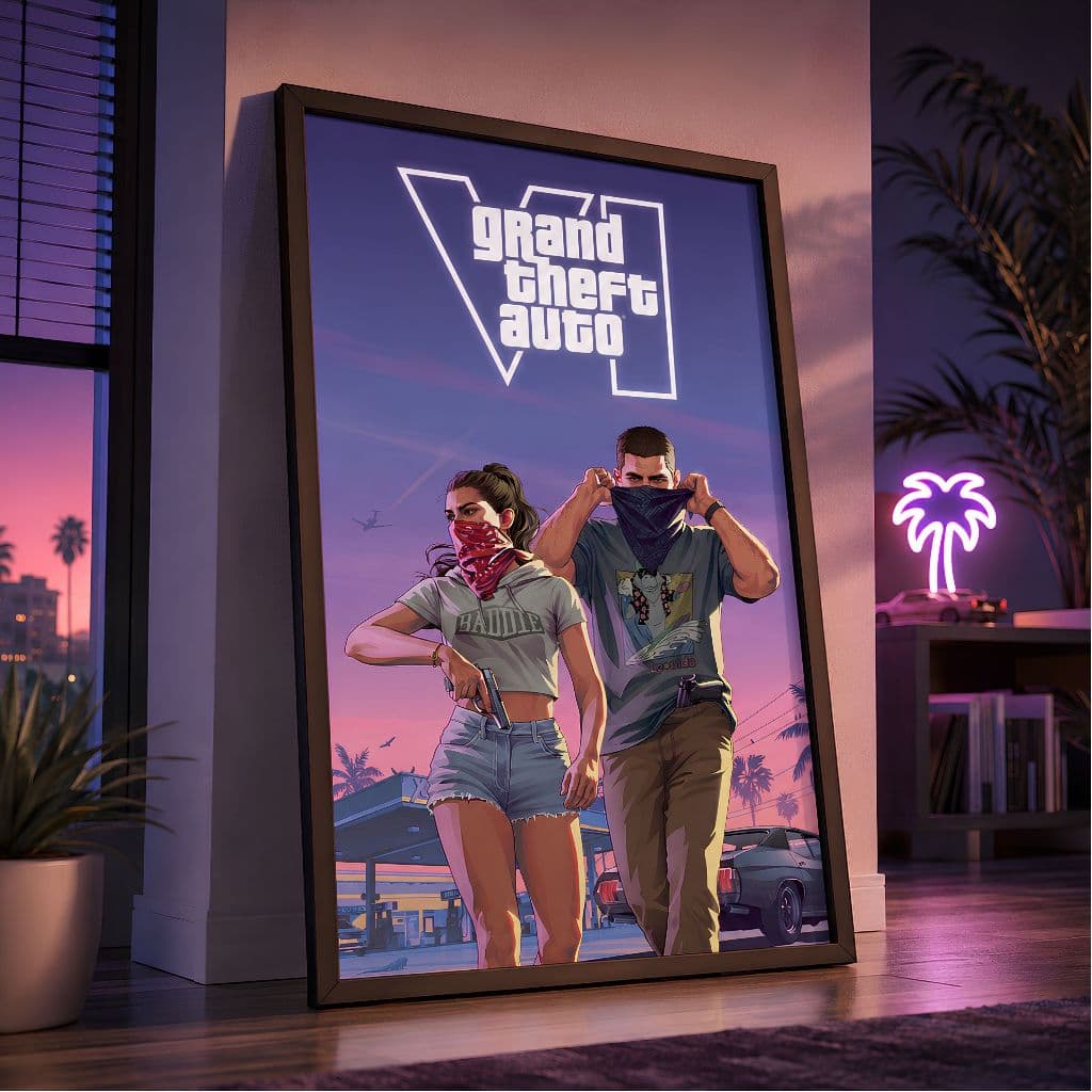 Quadro Decorativo GTA 6 VI Grand Theft Auto Gamer Vice City Jogo Decoração Quarto