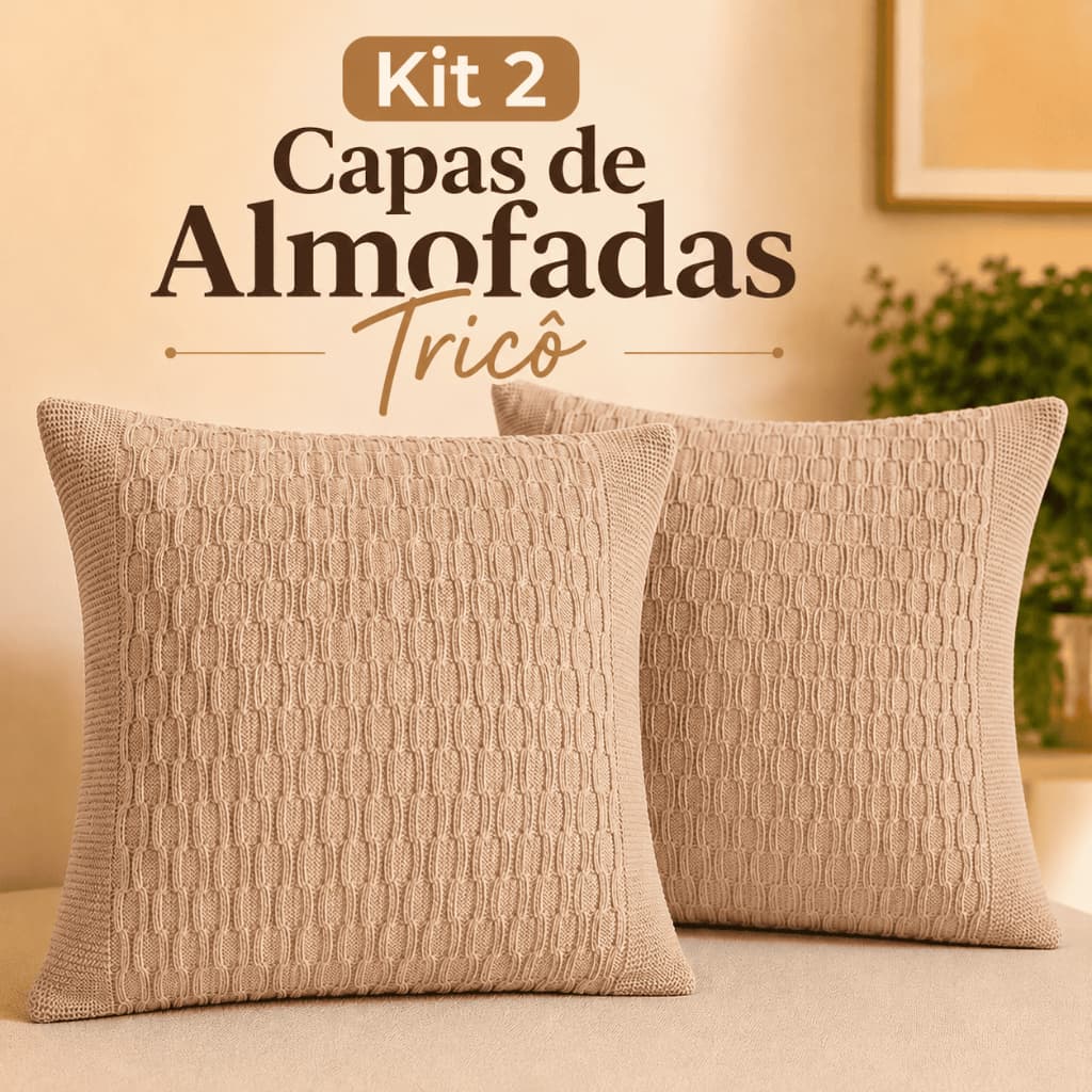 Kit 2 Capas de Almofada Tricô 45x45cm Decorativa Premium para Sofá Sala Quarto