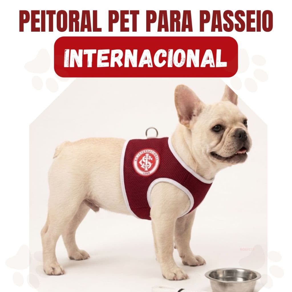 Peitoral time personalizado Internacional coleira para cachorros e gatos