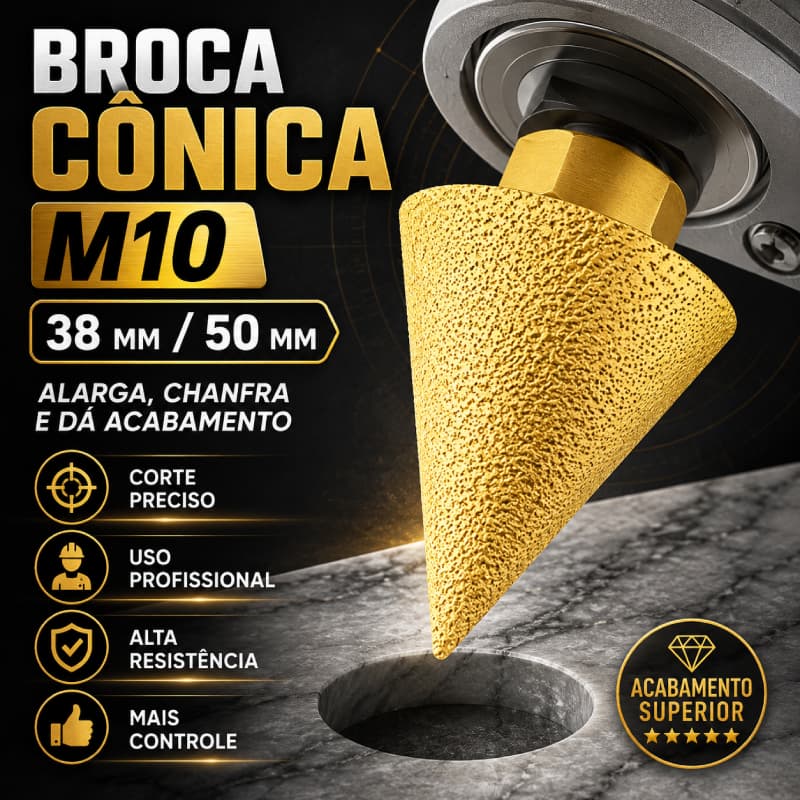 Broca de chanfrar diamante, serra de furo cerâmico rosqueada M10, moagem de chanfradura cônica de 38/50 mm