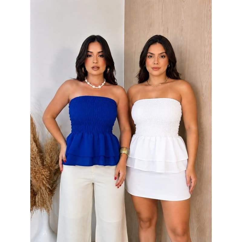 Kit 2 Blusas Tomara Que Caia Com Elastex No Busto e Babados / Blusa Feminina Tendência Verão