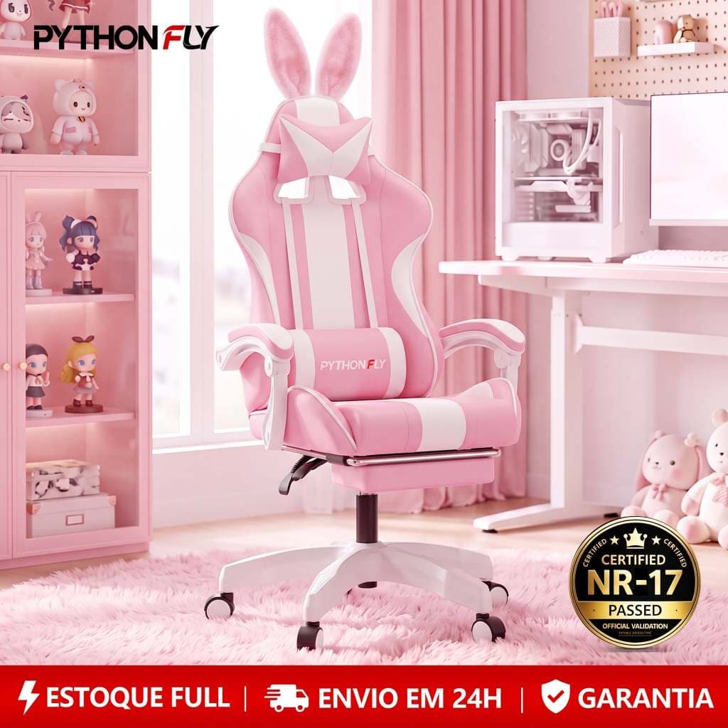 Cadeira Gamer Reclinável Ergonômica Base Giratória Cadeira Gamer Reclinável Ergonômica Base Giratória cor ：Rosa