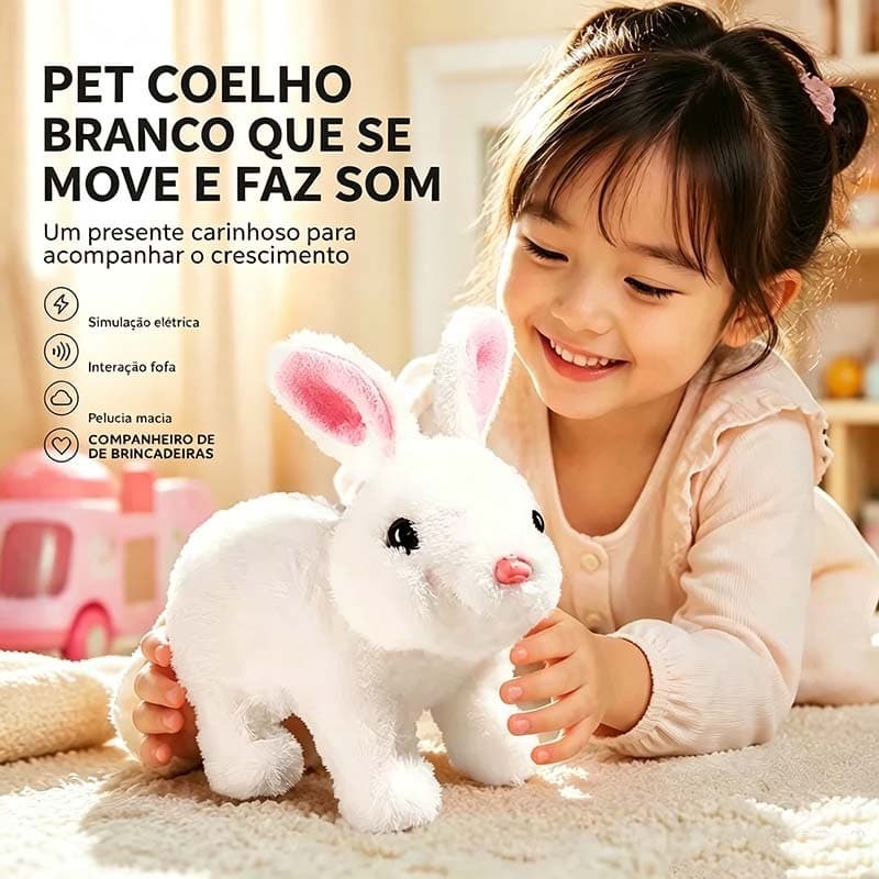 Brinquedo Bichinho Coelhinho de Pelúcia Elétrico que Caminha e Pula, Macio, Presente Ideal para Criança Infantil