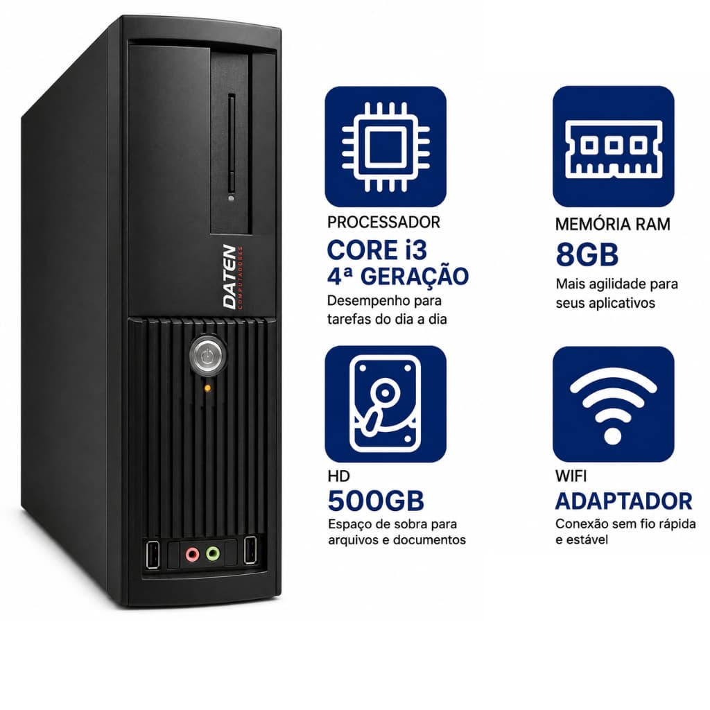 Computador Cpu Intel Core i3 de Quarta Geração 8gb ddr3 Wifi  500gb Hdd Estudo Trabalho Ifood 99food