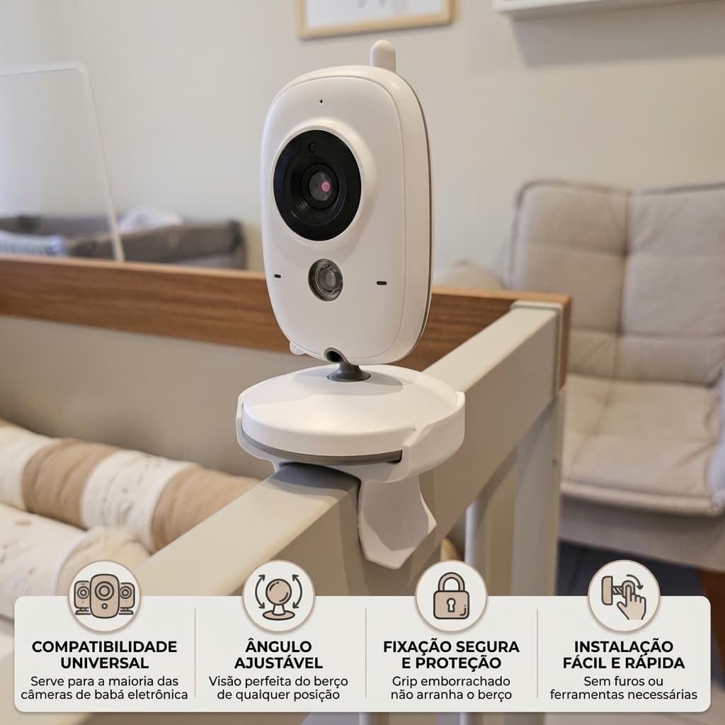 Suporte para Babá Eletrônica no Berço Universal Ajustável Flexível para Monitor de Bebê VB603
