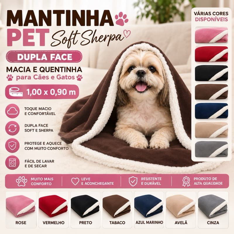 Mantinha PET Dupla Face Soft 1,00 x 0,90 Coberdrom para Cães e Gatos
