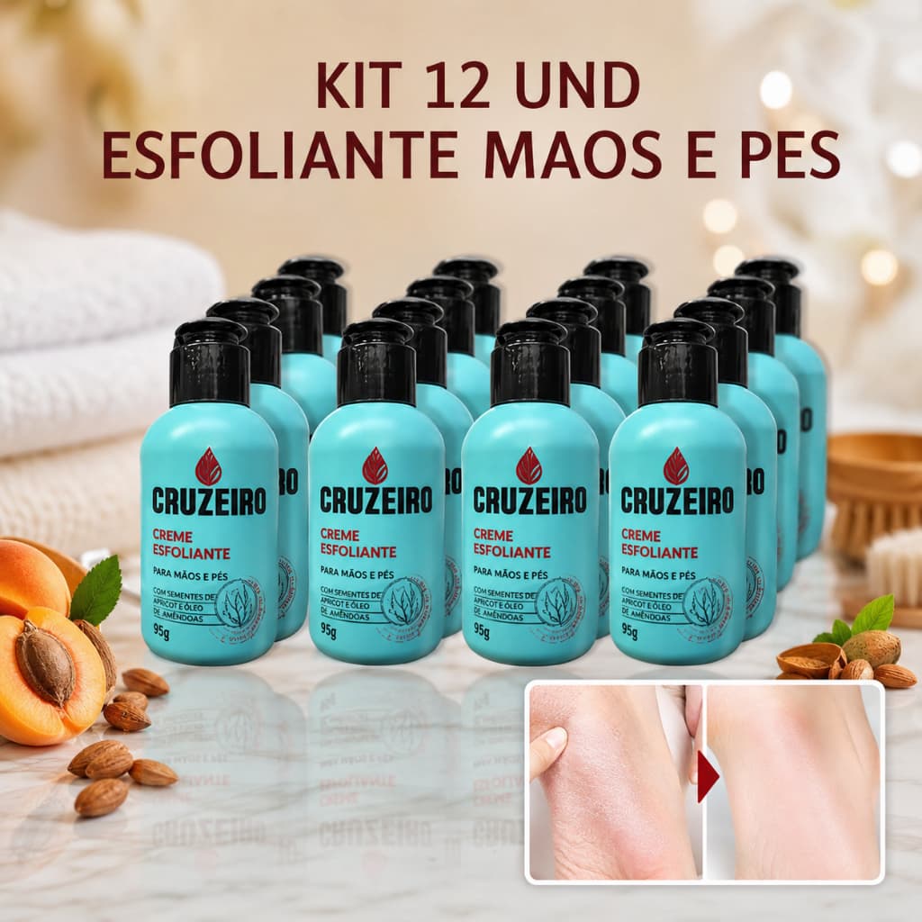 Kit 12 Esfoliante Mãos e Pés Cruzeiro 95g Remove Pele Morta, Esfolia, Renova e Hidrata | Apricot + Óleo de Amêndoa
