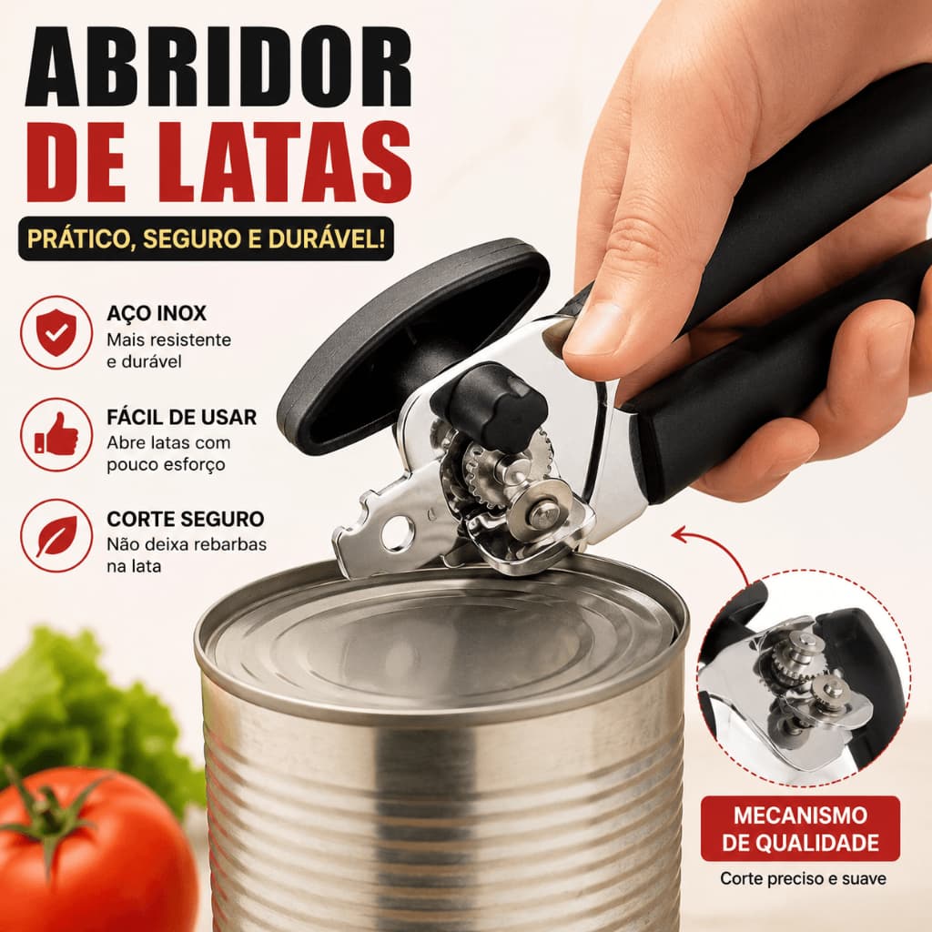 Abridor De Latas e Garrafas  3 em 1 Multifuncional Aço Inox Profissional Manivela