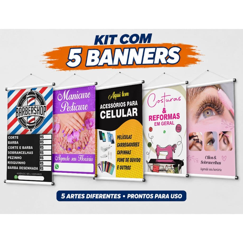 Kit com 5 Banners Comerciais – Artes Prontas para Impressão 04