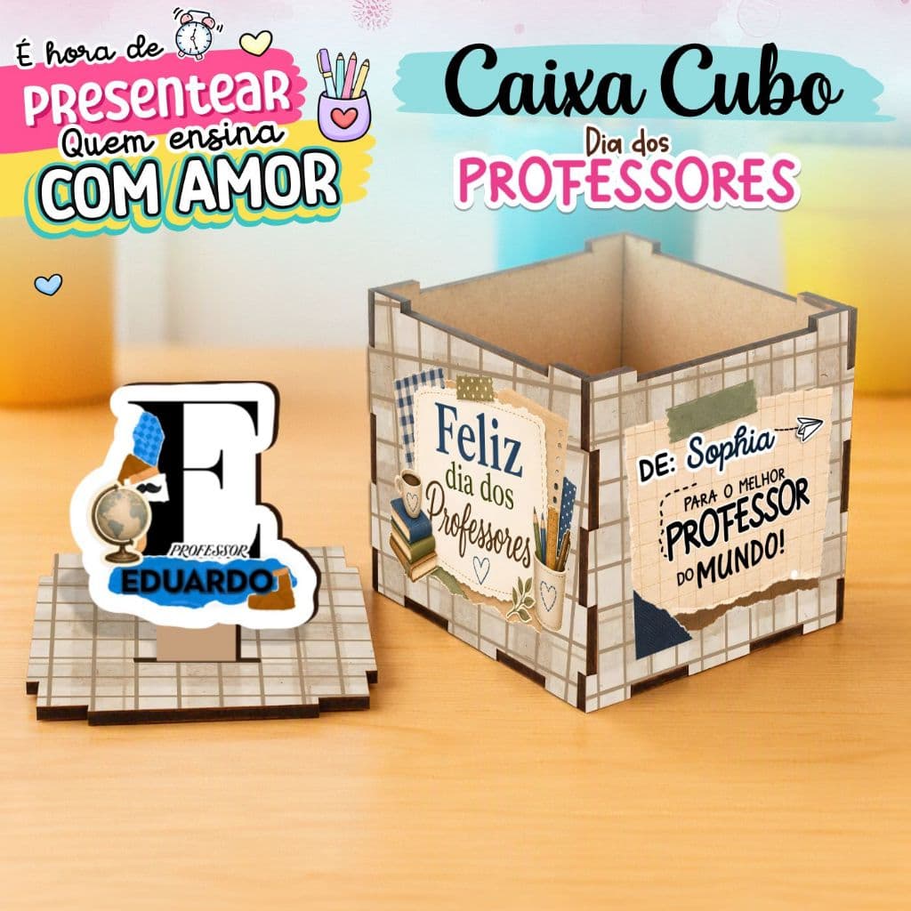 🎁 Caixa Cubo Personalizada Dia dos Professores em MDF