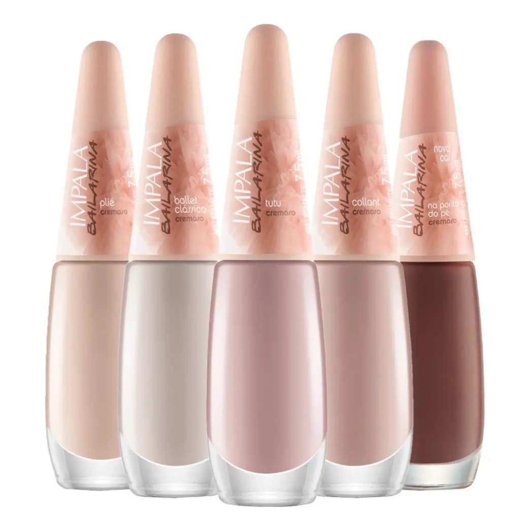 Kit 5 Esmaltes Impala Coleção Bailarina Tons Nude Rosinha Marrom Atacado Manicure