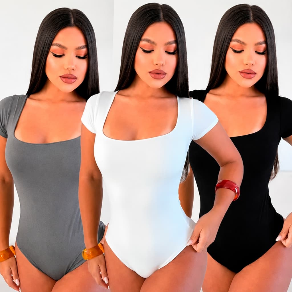 Body Feminino Decote Quadrado Manga Curta Tecido Suplex Moda Verão Tendência Suplex Tamanho Único