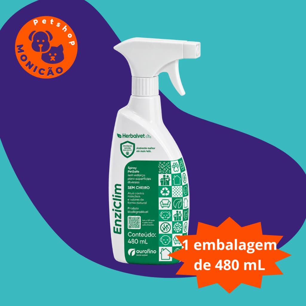 Herbalvet EnziClim Spray 480ml - Contra manchas E Odores - Ourofino Pet